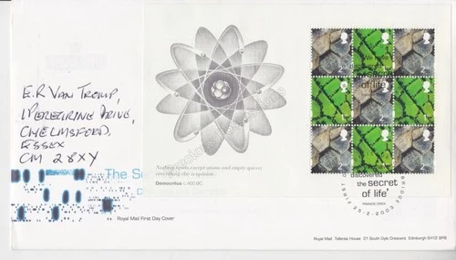 GB ROYAL MAIL FDC COVER 2003 DNA THE GENOME PRESTIGE DX30 PANE 1 HANDWRITTEN
