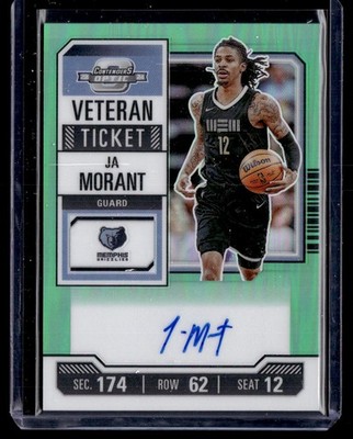 JA MORANT 2023-24 PANINI CONTENDERS OPTIC VETERAN TICKET AUTO GREEN AUTO 27/35