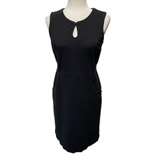 Lands’ End Ponte Sleeveless Keyhole Sheath Dress Sz 6 Black Pockets LBD Classic