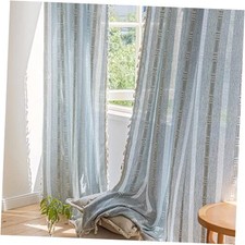 Boho Curtains 84 Inch 52"W x 84"L Pack of 2 Embroidered Hollow Blue Grey