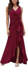 Elegant Formal Evening Party Prom Dresses Sexy V Neck Sleeveless Split Wrap
