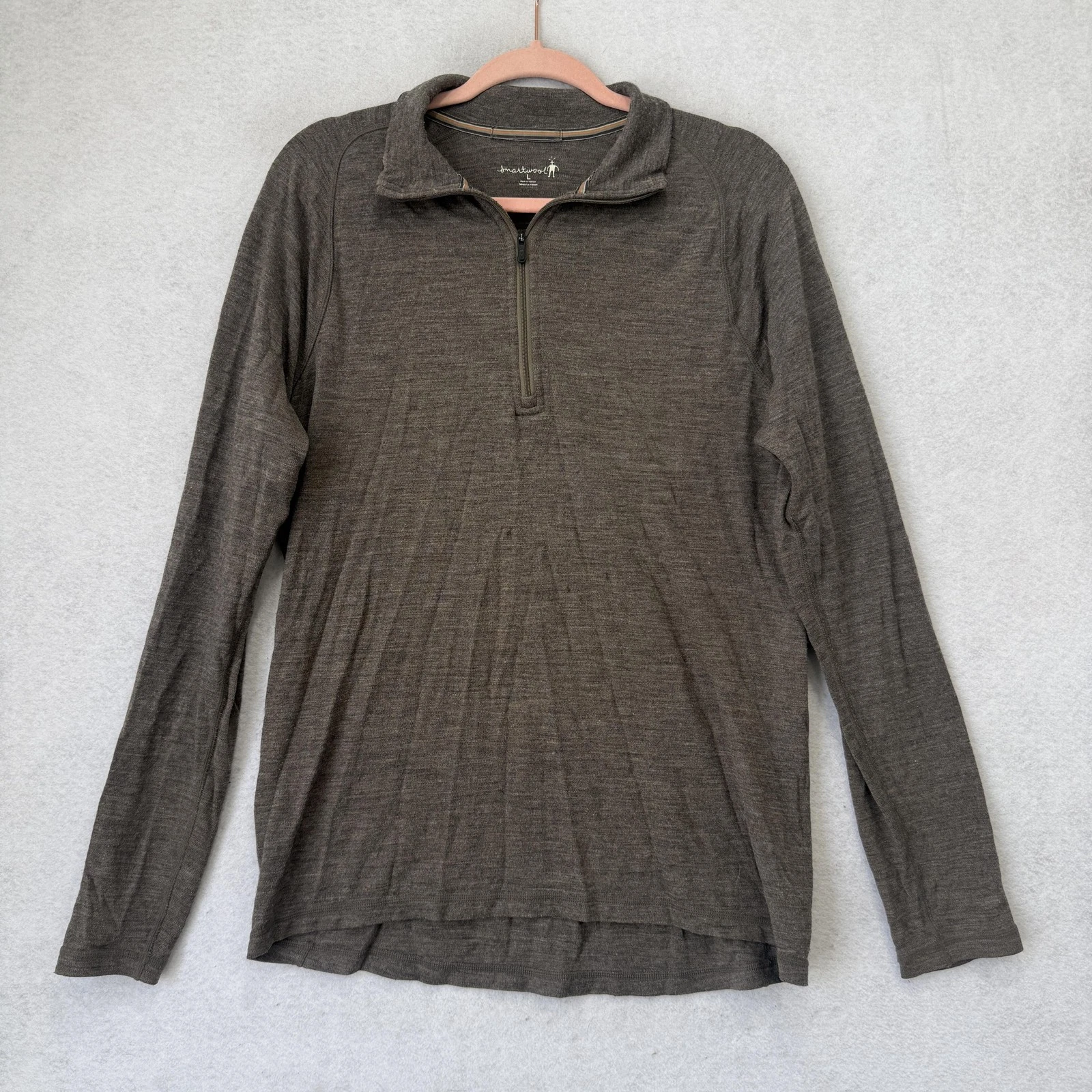 Smartwool Pullover Mens Large Gray Merino Wool 1/4 Zip Base Layer Thermal Hiking