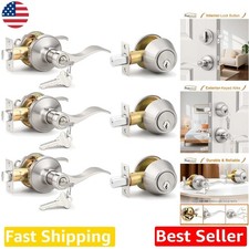 Entry Door Lever Deadbolt 3 Pack - Reversible Brushed Nickel, Keyed Alike L...