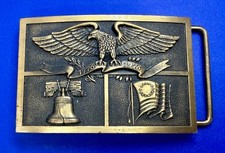 United States Bicentennial 1776 1976 Liberty Bell Eagle Flag Vintage Belt Buckle
