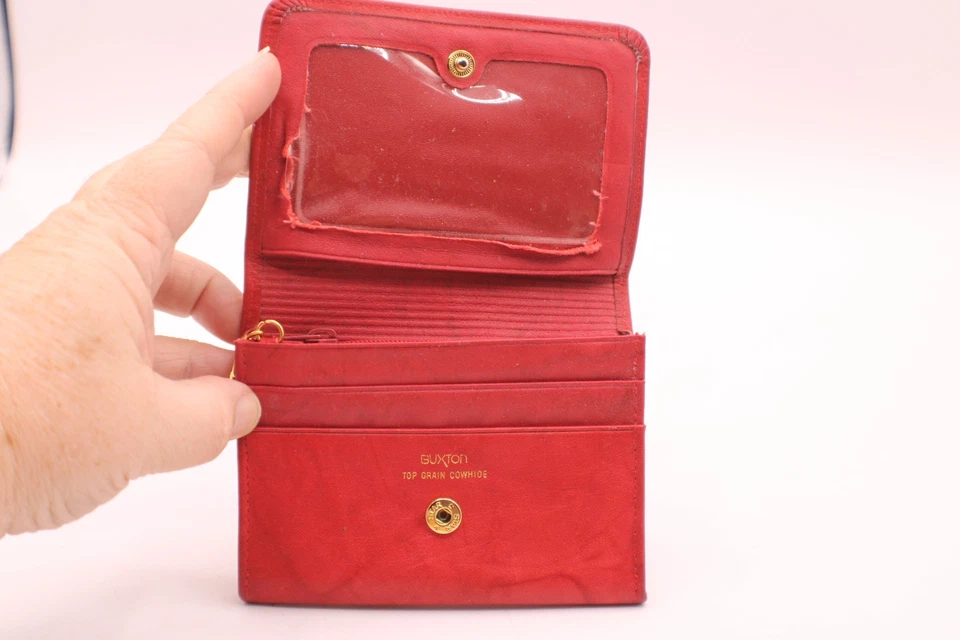 Cartera Monedero Plegable Cuero Vaca Grano Superior Buxton Rojo con Llavero De Colección Foto 2 de 4