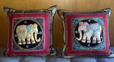 Burmese Matching Elephant Pillows  Coordinating Colors Lot 2 