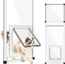 Vertical Cat Door for Window,31"-42" Adjustable Height,1-Min Install 4 Locking
