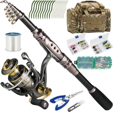 Fishing Rod and Reel Combos 125-Pieces Telescopic Spinning Pole Gear Equipment