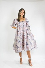 Storia Womens Small Floral Puff Sleeve Midi Dress Fairy