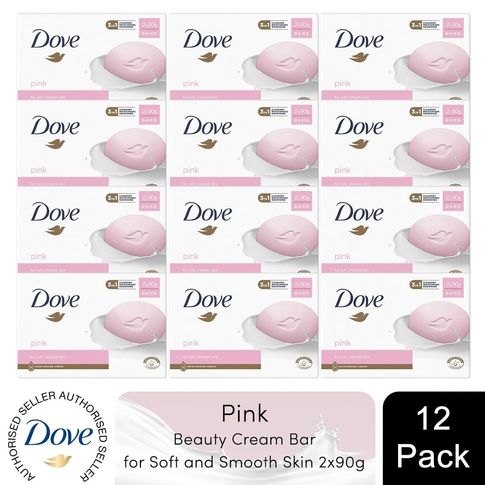 Dove Pink Moisturising Beauty Cream Bar for Soft and Smooth Skin, 2 x 90g, 12pk