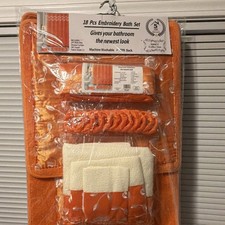 Nancy Collections 18-Piece Embroidered Bath Set Orange White Floral