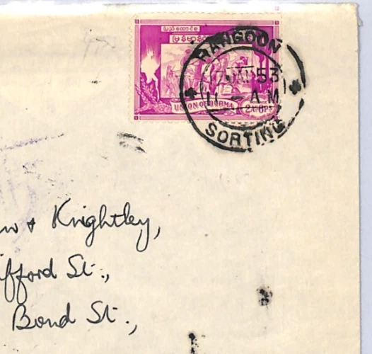 BURMA Cover *BRITISH SERVICES MISSION* Violet Cachet 1953 London {samwells}XK182 - Image 4 of 4