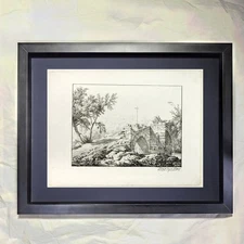 Achille Etna Michallon "Landscape with Bridge" CUSTOM FRAMED Art