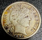 1892-O Barber Dime 90% Silver VG+ Condition Better Date Free Shipping