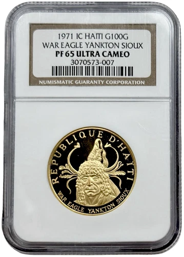 1971 Haiti 100 Gourdes Gold War Eagle Yankton Sioux Coin NGC PF 65 UC 455 Minted