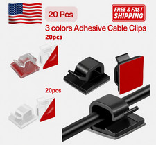 20Pcs Adhesive Cable Clips Wire Management Cord Organizer Holder Clamp Clear