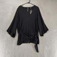 City Chic Top Womens Medium/18 Black Wicked Belted V-Neck Flutter Corporate