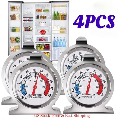 4 Pack Refrigerator Freezer Thermometer Large Dial Analog Thermometer