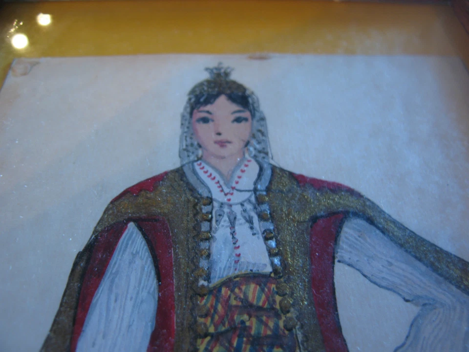 Pintura antigua de colección firmada gouache/guache Serbia-Prizren moda/niña Foto 3 de 4