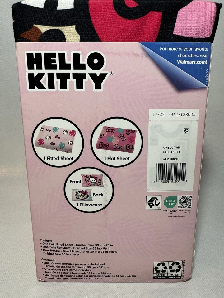 Juego de sábanas dobles de microfibra para niños Hello Kitty "Wild Jungle" paquete nuevo/original  Foto 3 de 4