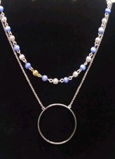 LELE SADOUGHI Circle Necklace  Round Blue White Beads Silver Tone