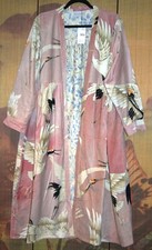 One Hundred Stars Stunning Stork Pink Velvet Duster Coat 50"ch Reversible Blue