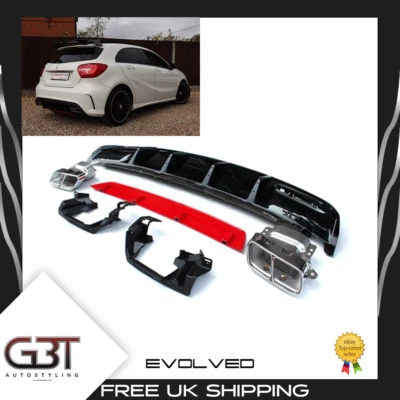 GBT-AUTOSTYLING FOR MERCEDES W176 A CLASS REAR DIFFUSER A200 A250 AMG ABS WITH EXHAUSTS 2013+ UK