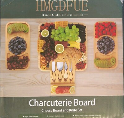 Bamboo Cheese Cutting Board Knife Gift Set Wooden Charcuterie Meat Serving Tray