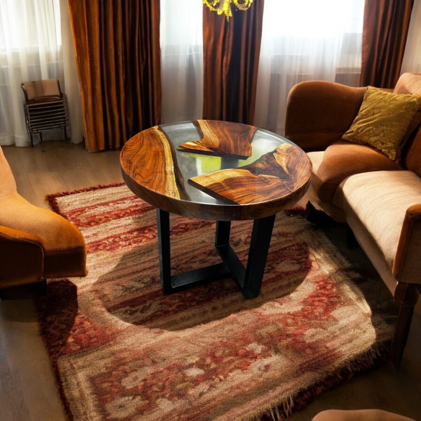 18-Inch Clear Epoxy Resin Round Table Top for Coffee & End Tables - Luxury Hallway Décor-image