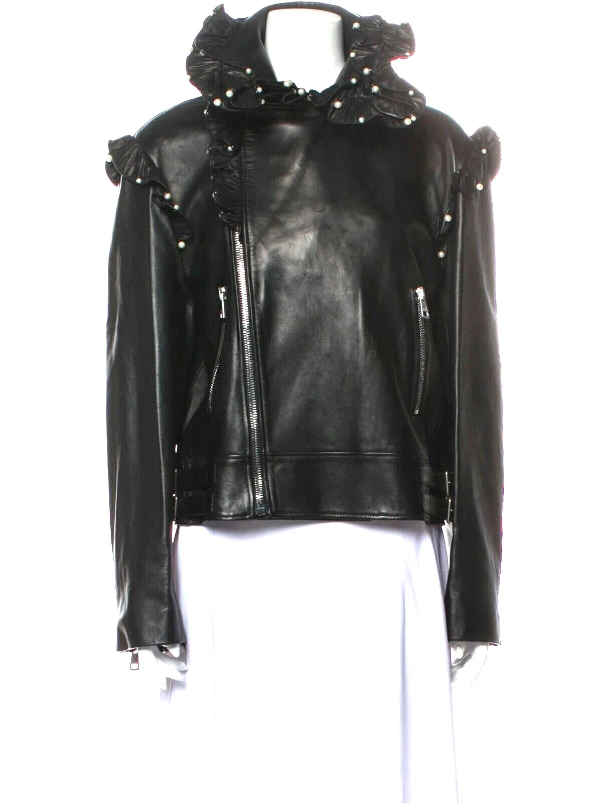 Giacca Biker GUCCI Perla Abbellita in Pelle IT46 Con Etichetta