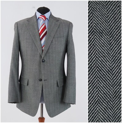 Herren Fischgrät Blazer 42R UK Größe ROBERTO LORINI Grau Wolle Sport Mantel Jacke