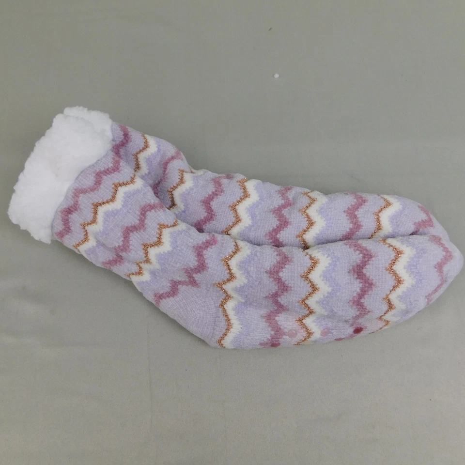 Calcetines deportivos Sherpa forrados de lana antideslizantes hasta la pantorrilla - lavanda en zig-zag #7236 Foto 3 de 4