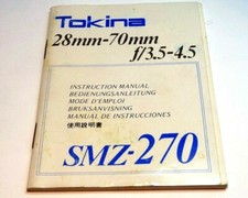 Tokina 28-70mm f3.5-4.5 SMX-270 manual focus lens Instruction Manual Guide