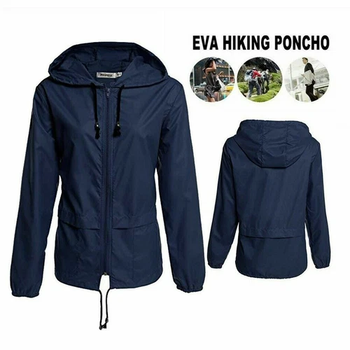Unisex Adult Waterproof Rain Jacket Zip Up Hooded Lightweight Windbreaker Coat - Picture 5 of 17