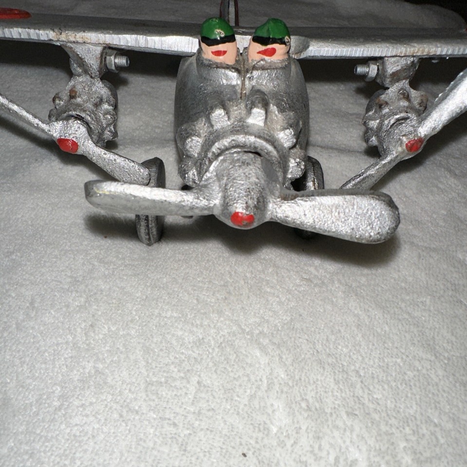 **Vintage MCM CAST IRON AIRPLANE PLANE TRI-ENGINE TWO PILOTS PROPS ...