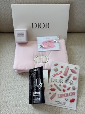 New Dior Pink Hair clips/Miss Dior Parfum/Mascara/ Dior Stickers and Pouch