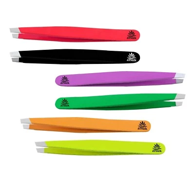 ARSUK Eyebrow Tweezers Professional Black Hair Beauty Slanted Stainless Steel Tweezer