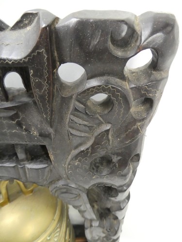 CHINESE TEMPLE CARVED TIMBER DRAGON MOUNTED EMBOSSED CAST BRASS CEREMONIAL BELL - Picture 7 of 21