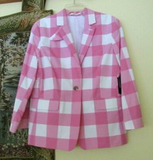 NWT LIZ CLAIBORNE PLAID PINK  WHITE BLAZER Size 16