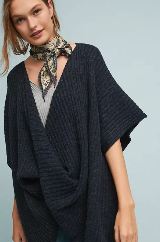 Anthropologie Twisted Ribbed Poncho Sweater One Size Navy Blue Wool Blend
Opens in a new window or t