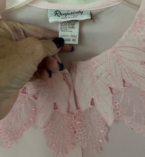 Vintage Rhapsody Size 42 LS Button-Up Romantic Appliqué Collar Blouse Top - Picture 2 of 2