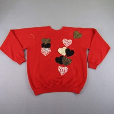 Vintage Sweatshirt Womens Large Red Hearts Pullover Crewneck Sweaeter Grandma 