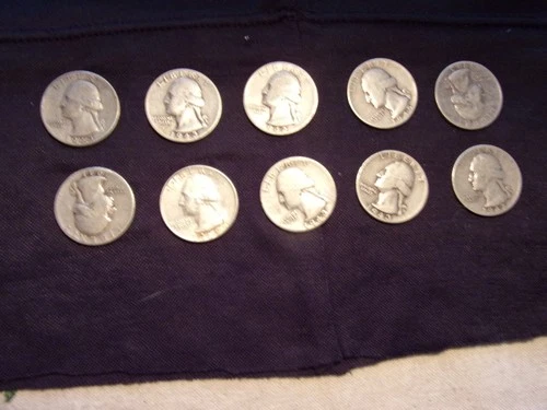 WASHINGTON 10 SILVER QUARTERS ALL 40'S DATES  STOP SALE