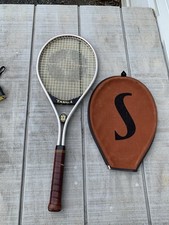 Vintage Spalding Targa Aluminum Tennis Racket w/Original Brown Cover Leather Gri