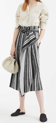 New Weekend MaxMara $495 42IT/6-10US Midi Striped/Sash Linen/Cotton Wrap-Skirt
