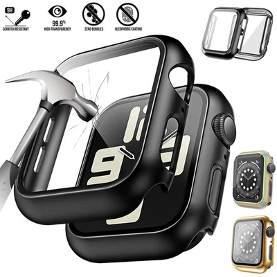 AICASE For Apple Watch SE/SE 2/3 (44mm/40mm) Case Tempered Glass Screen Protector Cover