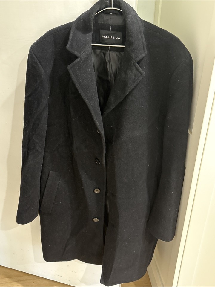 Bellissimo Womens Black Wool Blend Coat Jacket Size 40 Button Up Winter