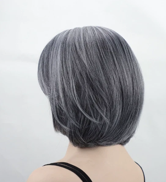 Парики женские короткие Bob серые смесь синтетические волосы мягкие натуральные бабушка Дали использовать - Изображение 3 из 4