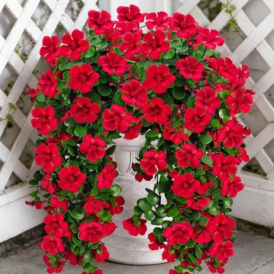 Guagb Artificial Geranium Hanging Flowers for Outdoor Decoration, 2 Bundles  U... | eBay
