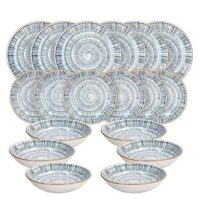 Piatto Piano Blu 21 Cm In Porcellana New Bone China – Stampa Barca E Mare – Stoviglie Marittime – Lavabile In Lavastoviglie E Microonde